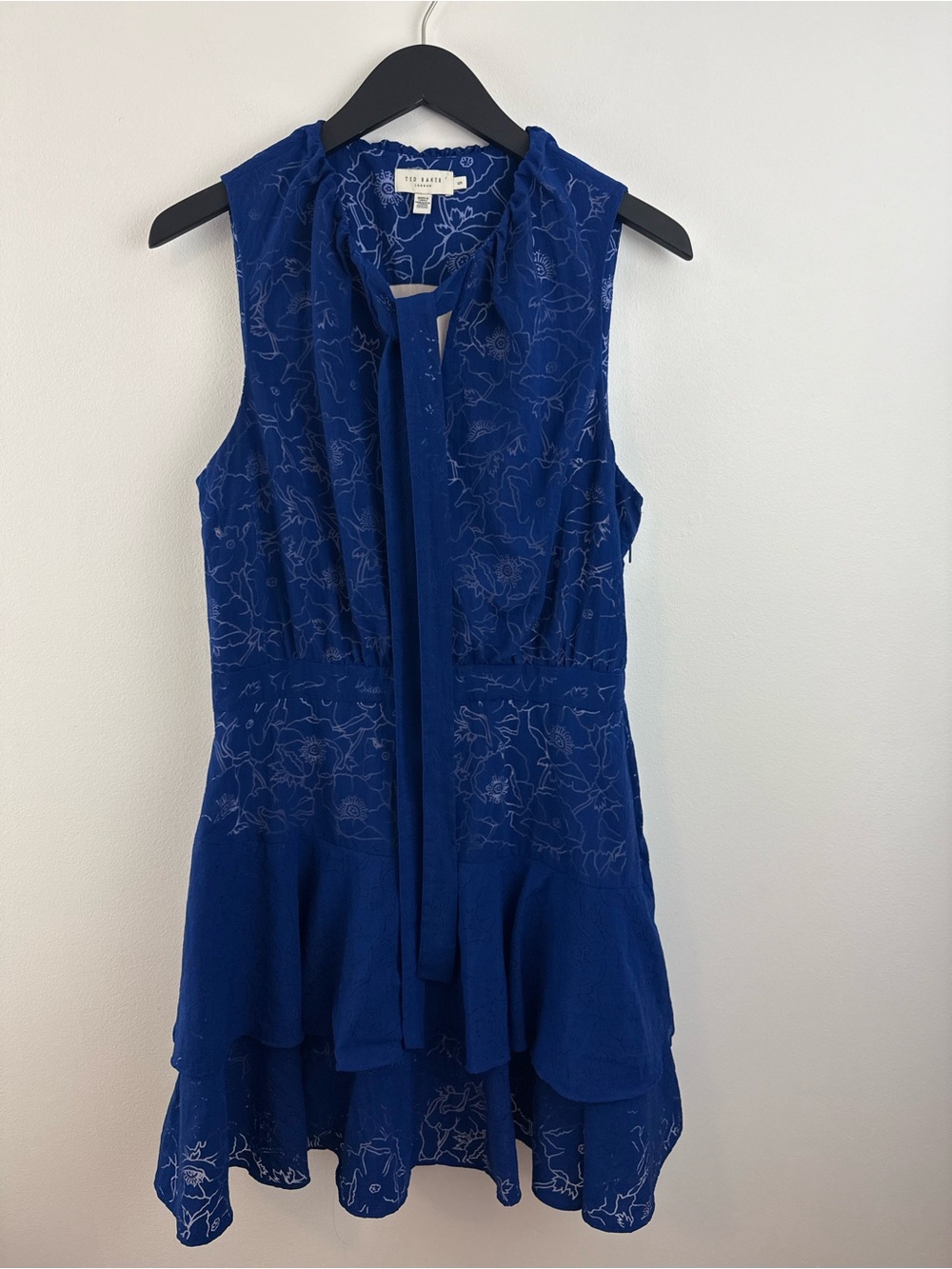 TED BAKER Timmia Asymmetric Tiered Mini Dress. Cobalt blue. Size XL - Picture 5 of 11